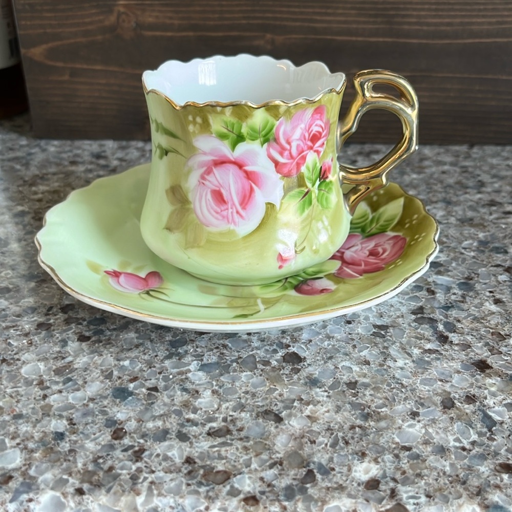 Antique Letson China Hand Painted Teacup & Saucer